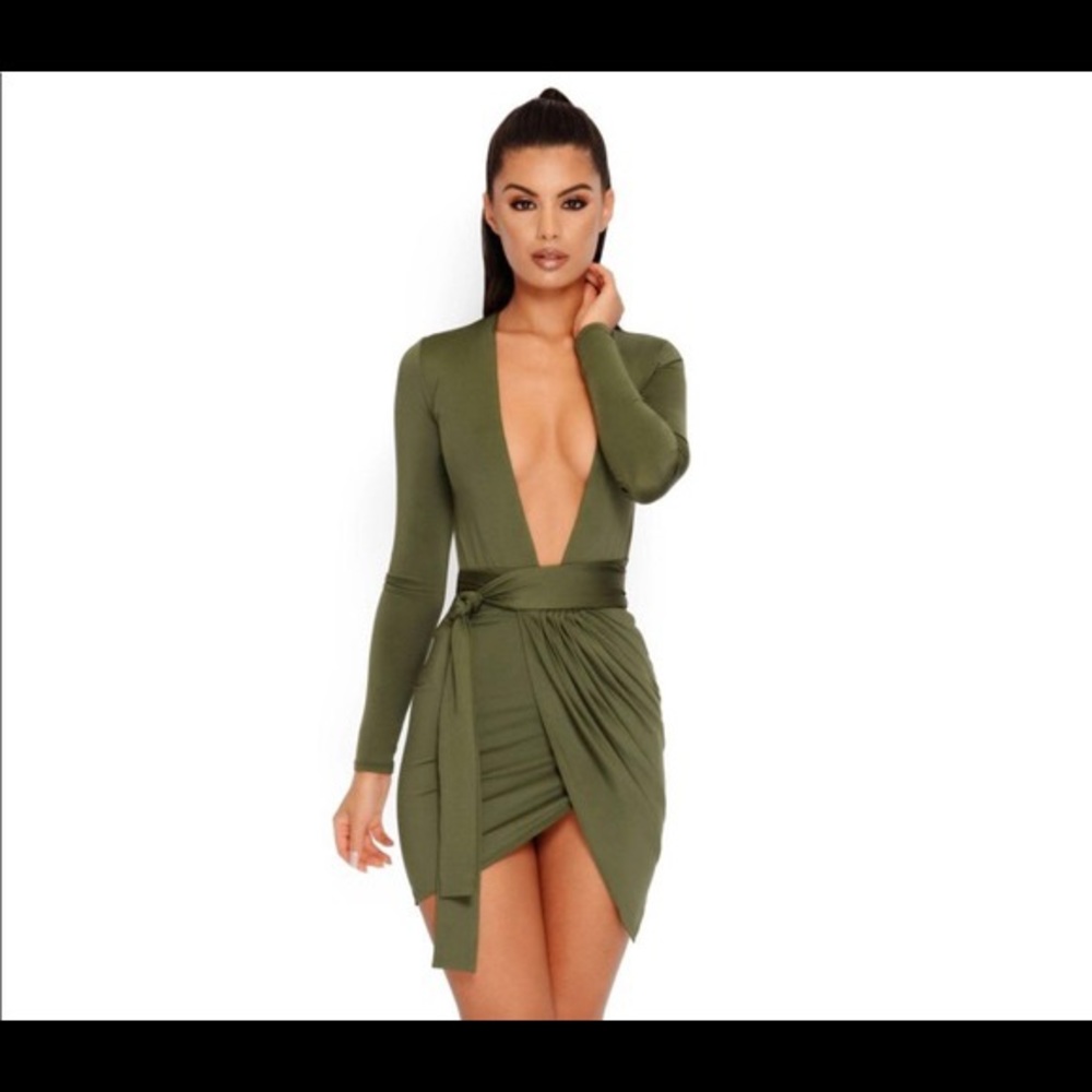 NWT US 6 Oh Polly Khaki drape dress